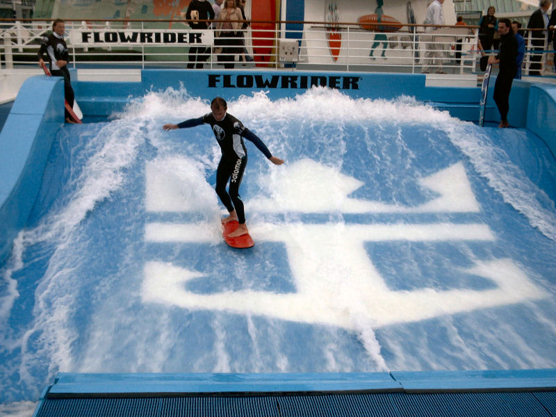 A rider practicing on Freedom of the Seas’ FlowRider, photographed in 2006